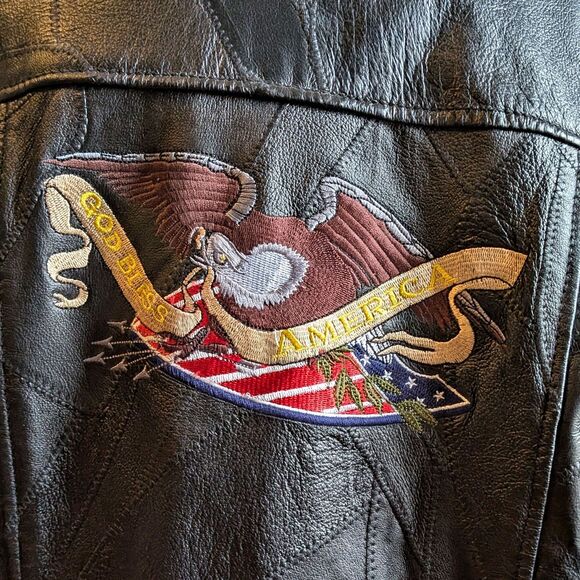Vintage 80s/90s Leather Motorcycle Jacket Patchwork God Bless America Eagle M - Picture 7 of 13